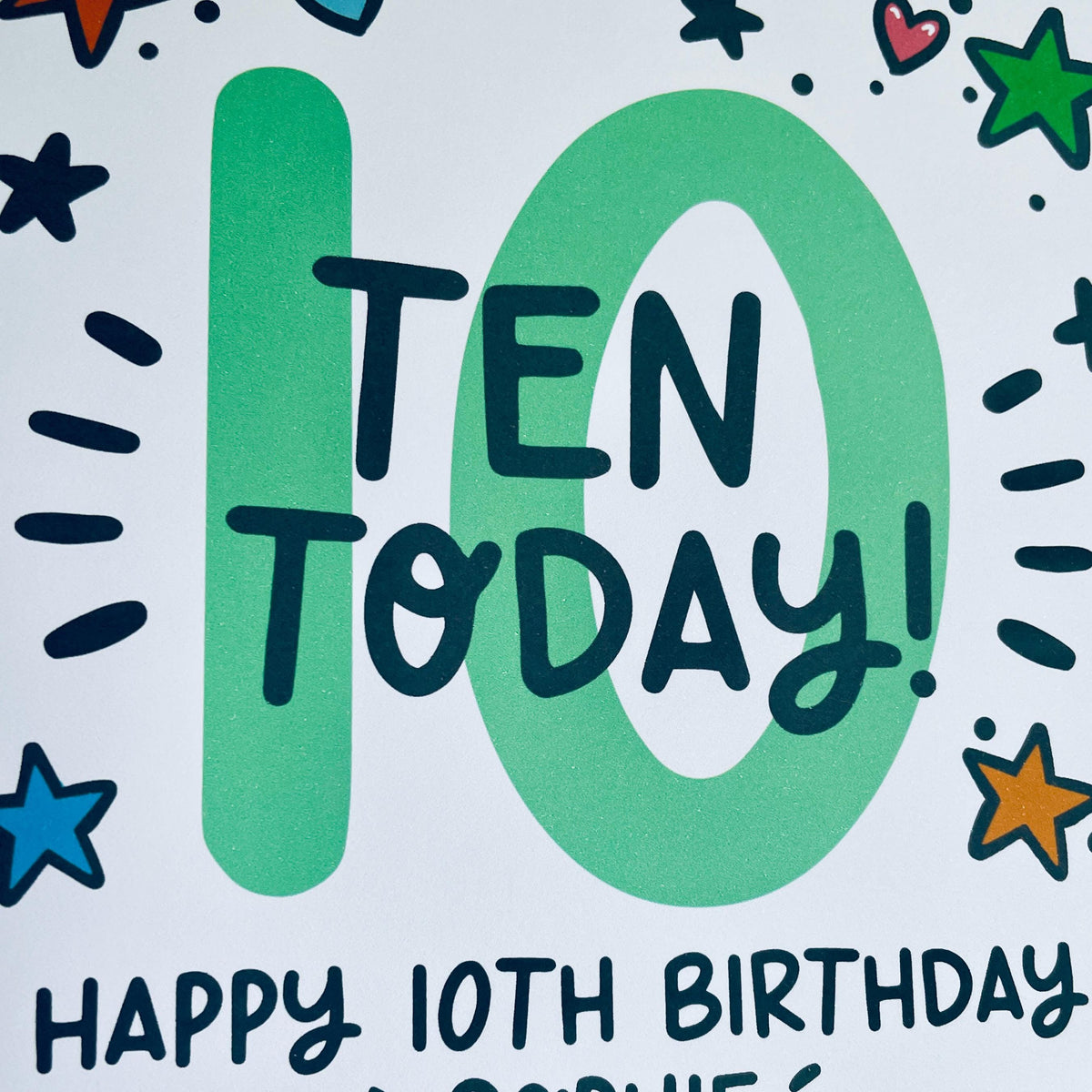 Personalised 10th Birthday Card: "Ten Today!" with Kraft Envelope