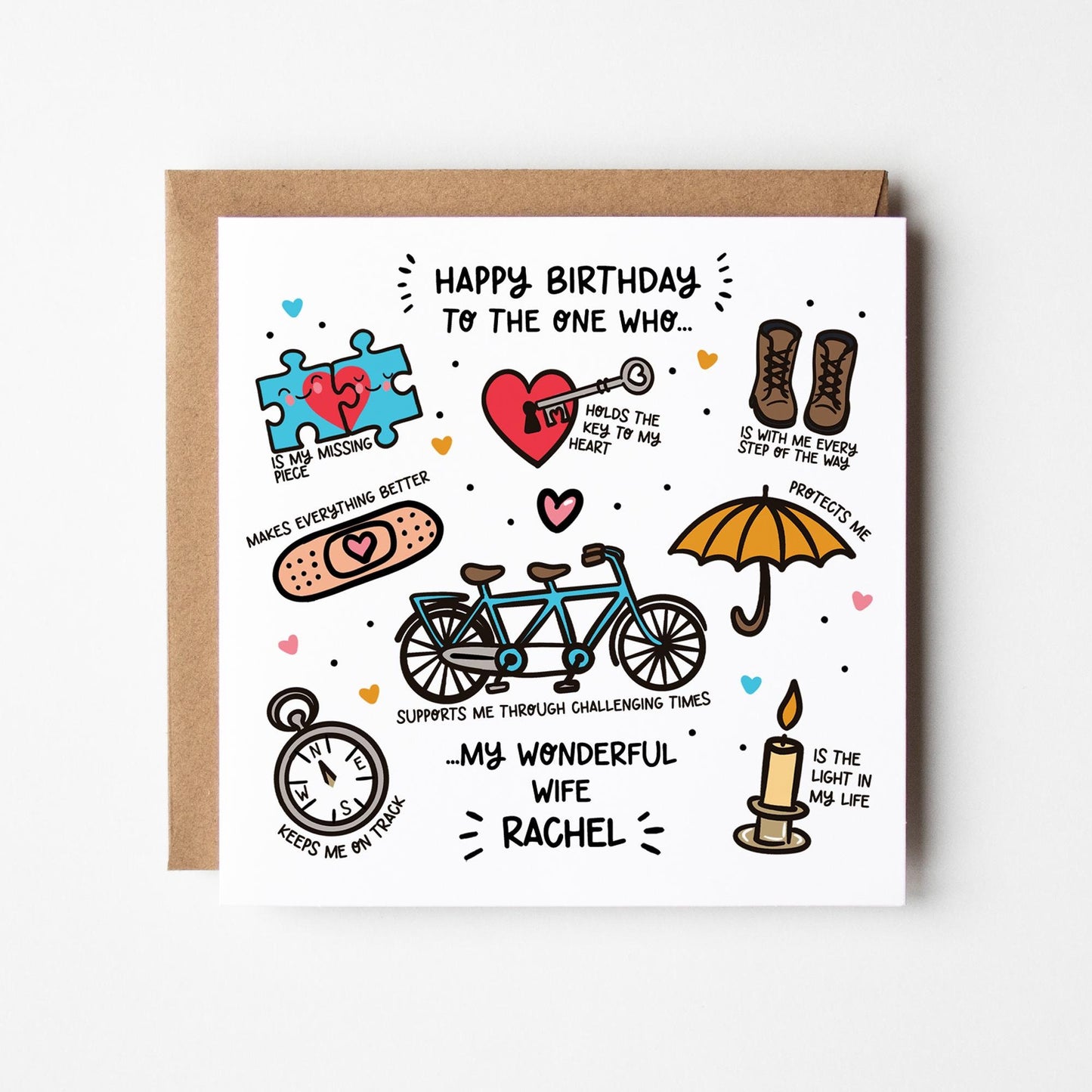 Wife Birthday Card • Personalised Birthday Card For Supportive Wife • Happy Birthday Wife • You Complete Me Wife Card •