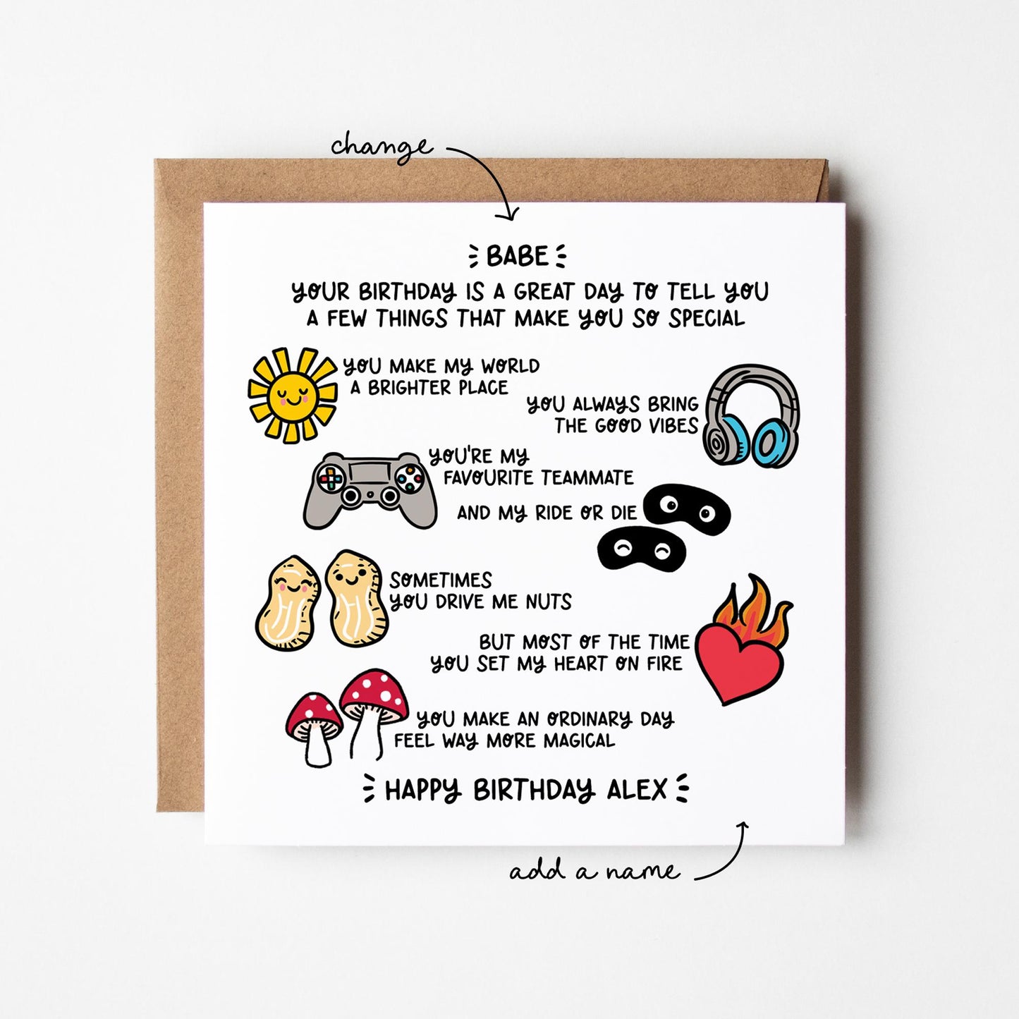 Boyfriend Birthday Card, Funny Cute Quirky Relationship Greeting with Envelope