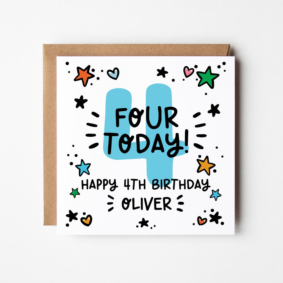 Personalised 1st-9th Birthday Card: Boys, Girls, Blue Number Card, Kraft Envelope