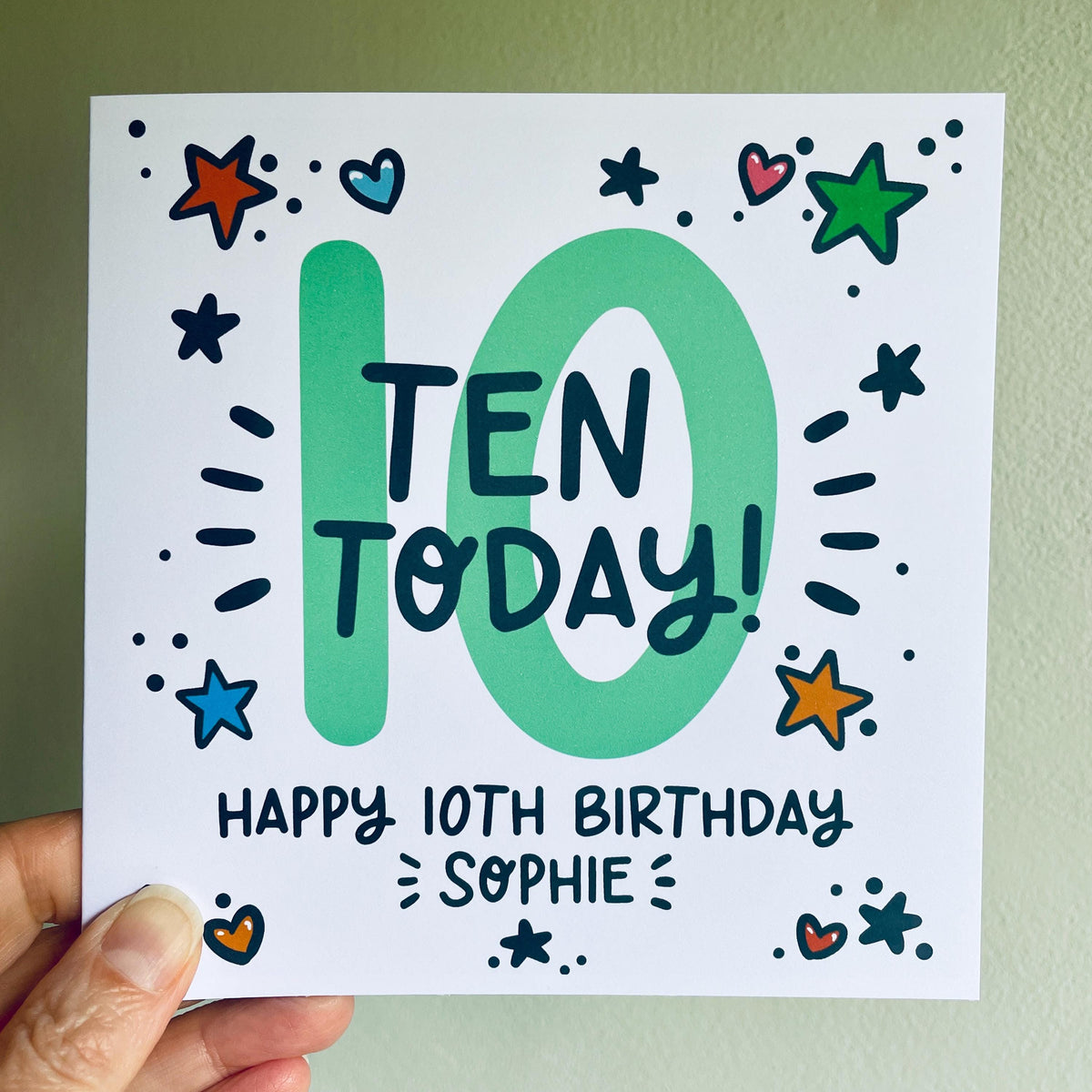 Personalised 10th Birthday Card: "Ten Today!" with Kraft Envelope