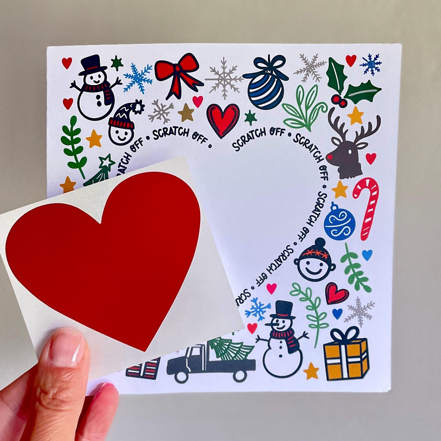 DIY Christmas Scratch Card: You write the message under the red heart.
