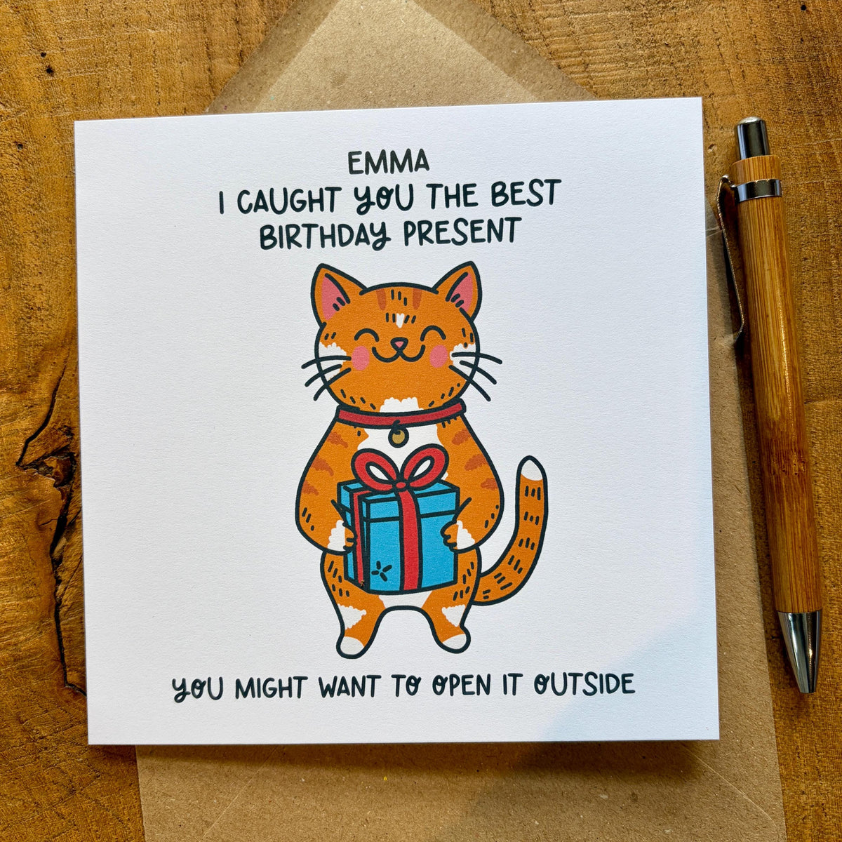 Birthday Card From The Cat: For Cat Lover, Personalised, with Kraft Envelope