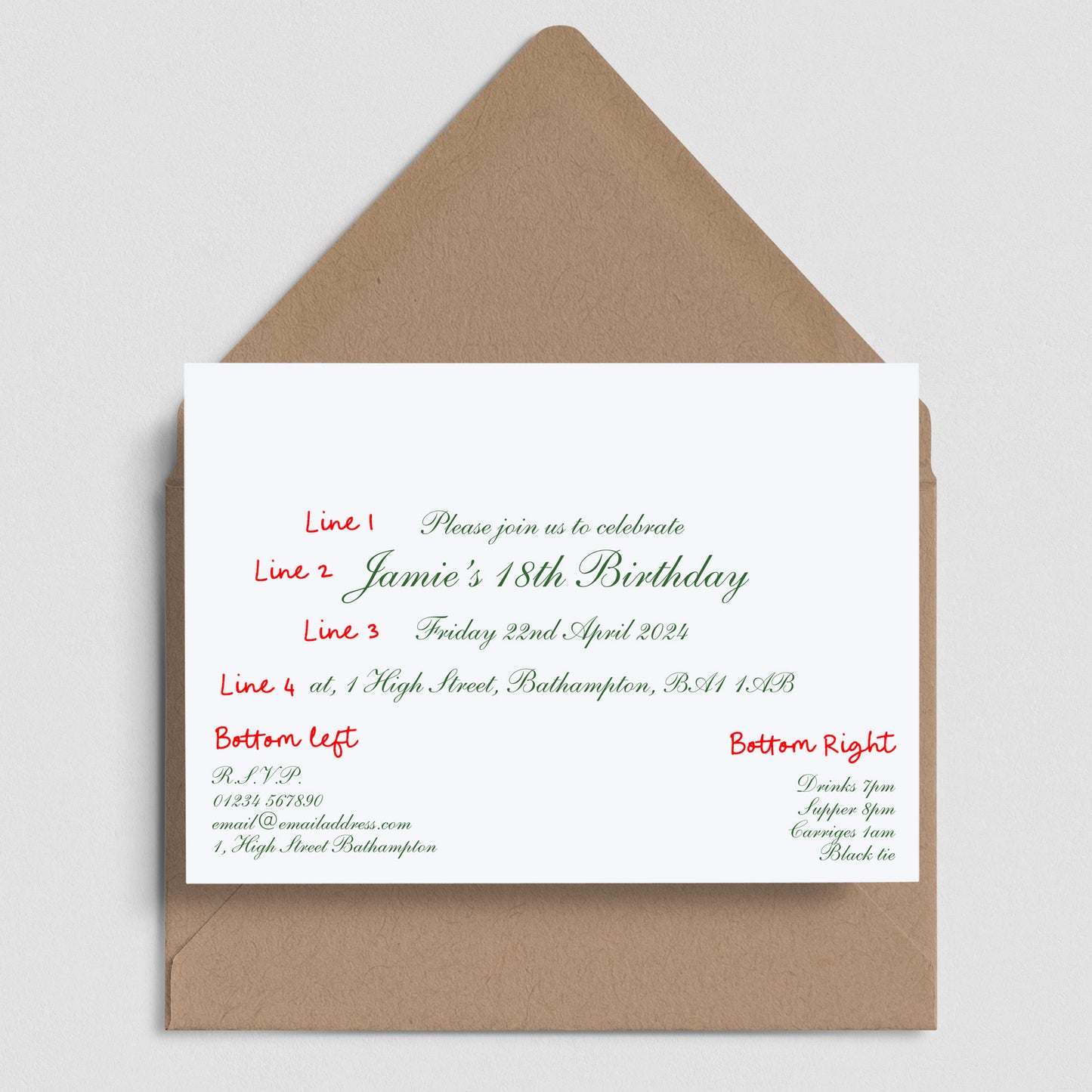 Formal Invitations Printed to Order - Personalised Traditional Invitations