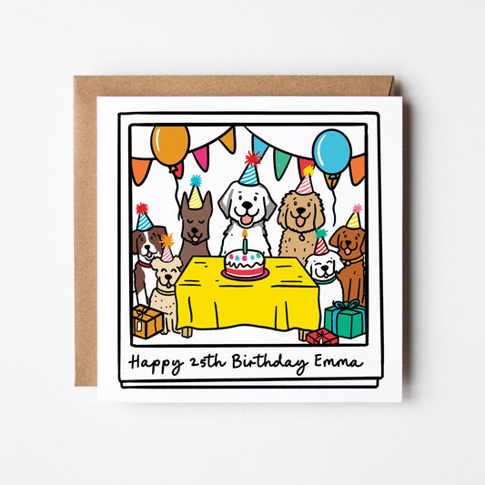 Dog Birthday Party Card • Dog Personalised Birthday Card • Dog Tea Party Card •