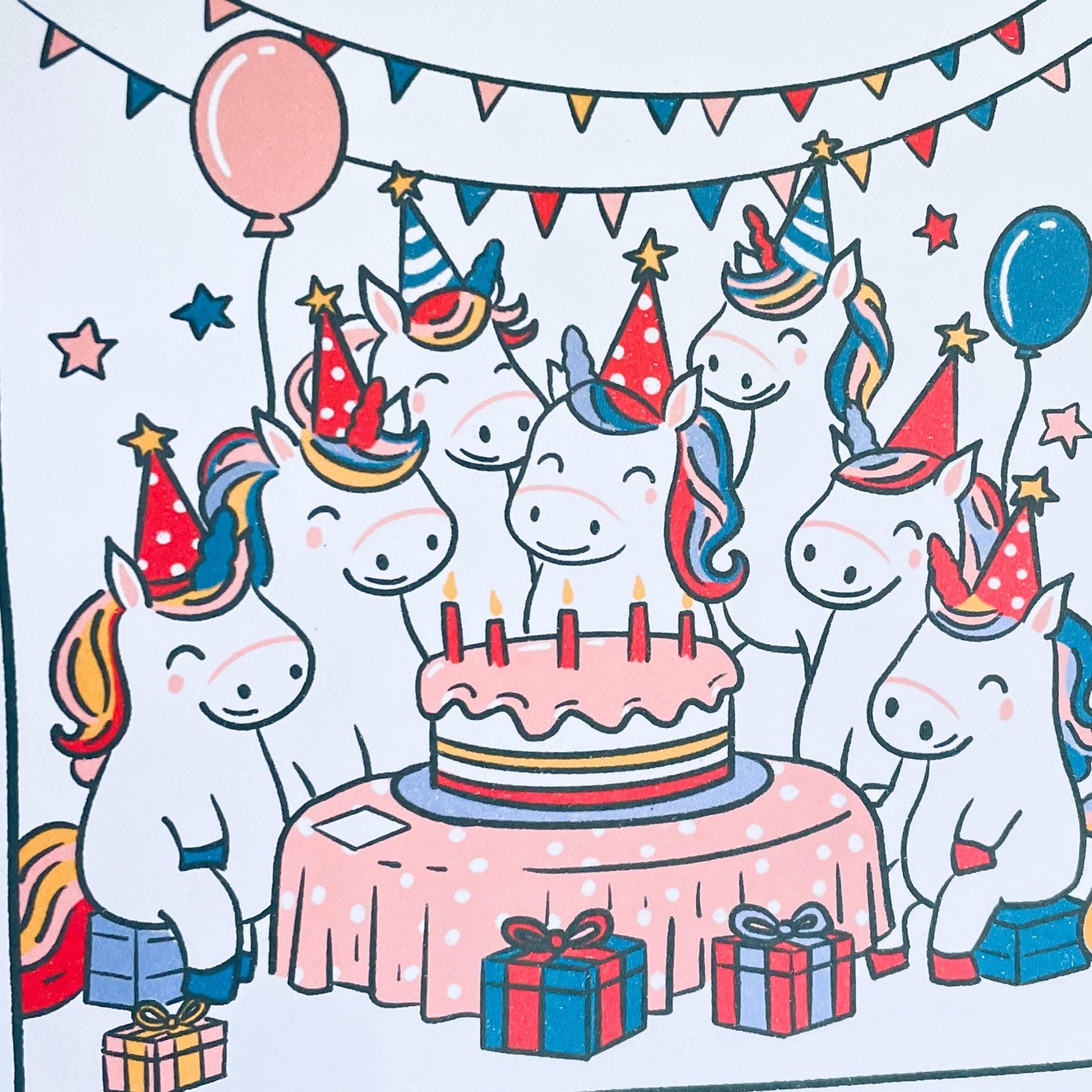 Unicorn Birthday Card: Polaroid Tea Party Design, Personalised
