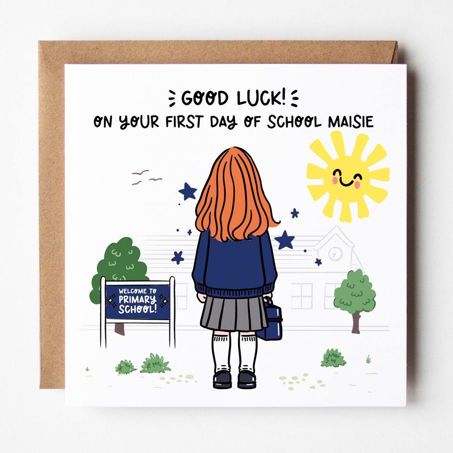 Girls First Day of School Card • Custom Primary School Starter Card for Girls • Good Luck Starting School Card • Starting Big School Card