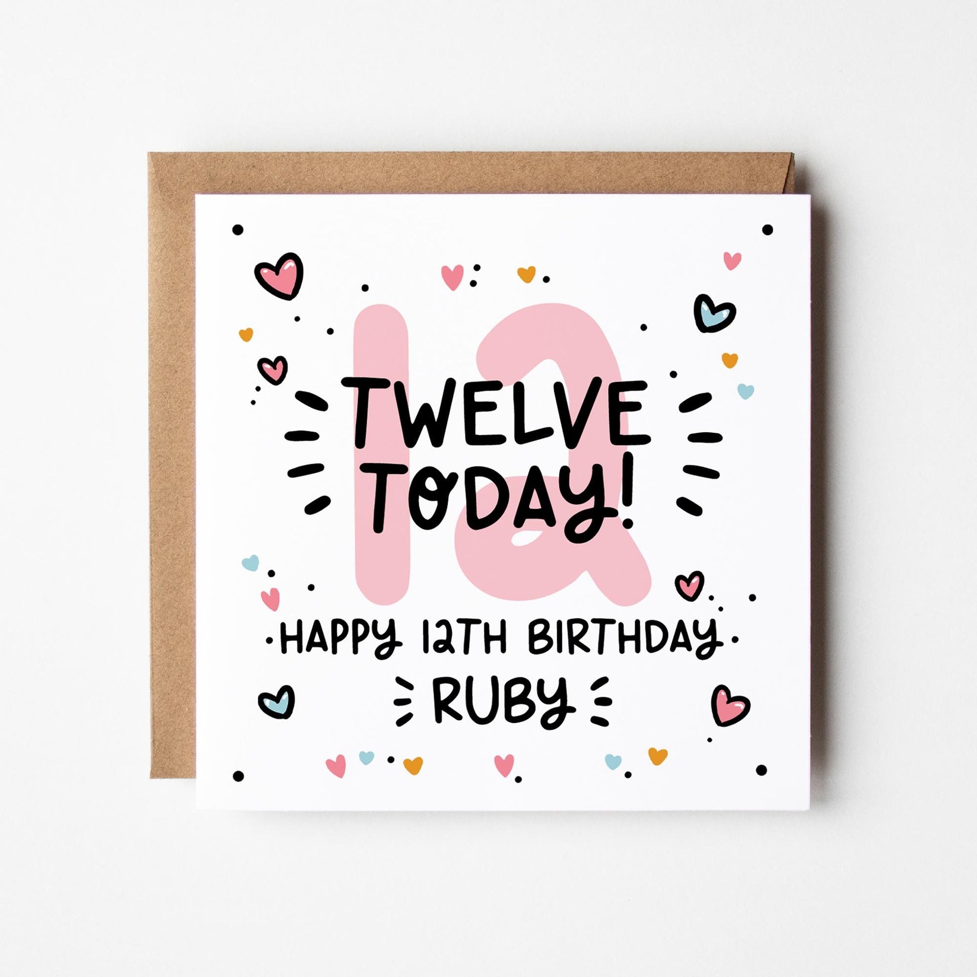 Personalised 12th Birthday Card • Birthday Number Card • Girl's Birthday Card •