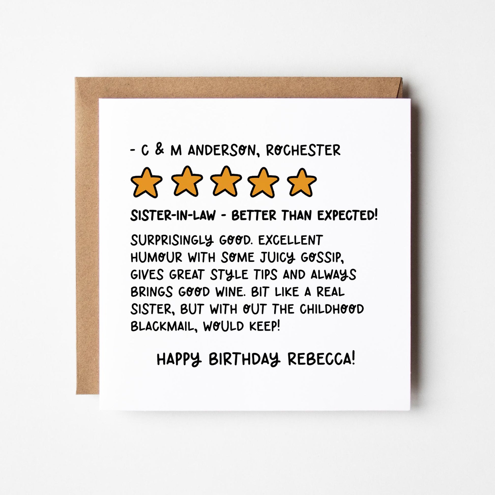 Sister In Law Birthday Card • Review Birthday Card for Sister-in-Law • Personalised Birthday Card for Sister • Funny Birthday Card •