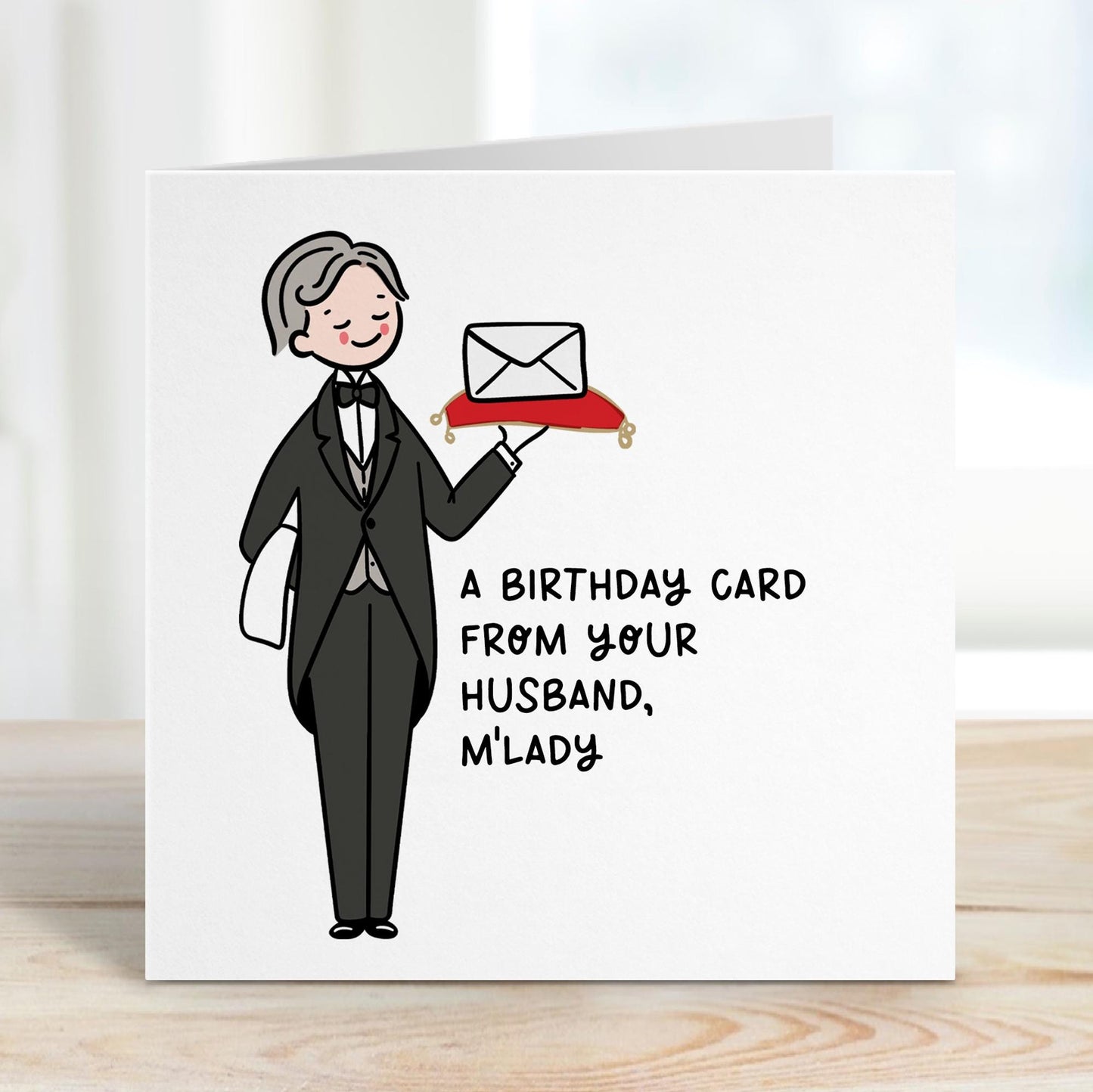 Personalised Wife Birthday Card: Delivered by the Butler, with Kraft Envelope