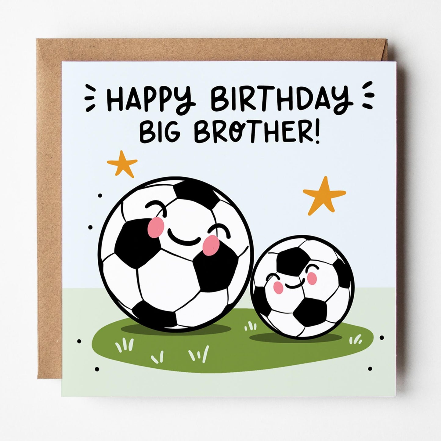 Big Brother Birthday Card: Footballs, with Kraft envelope