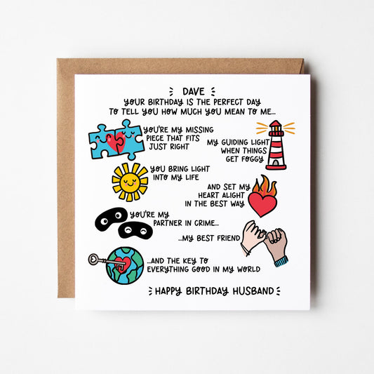 Heartfelt Husband Birthday Card • Personalised Card for Husband • Birthday Card For Husband • Light of My Life • Card for Him