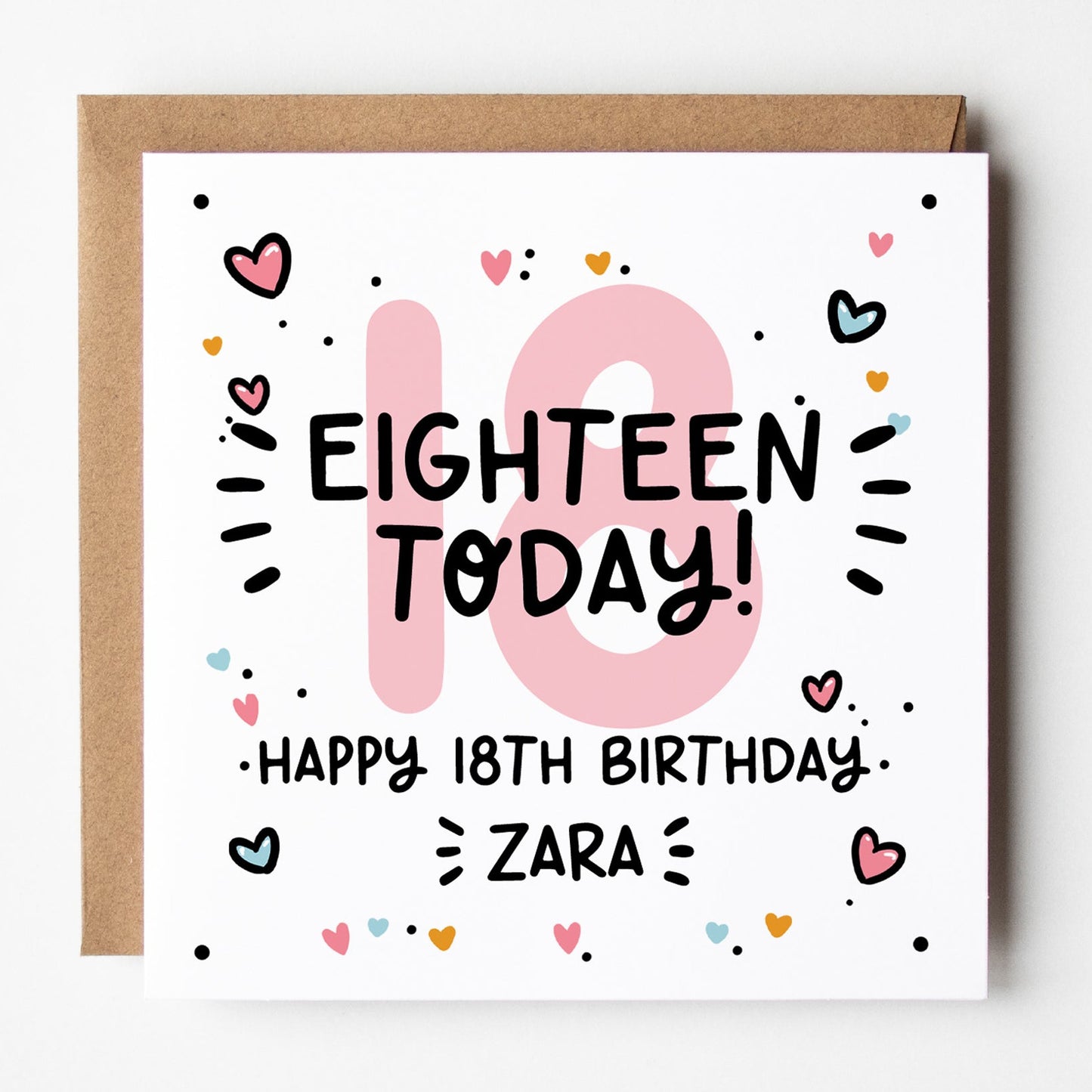 18th birthday card for her, pink