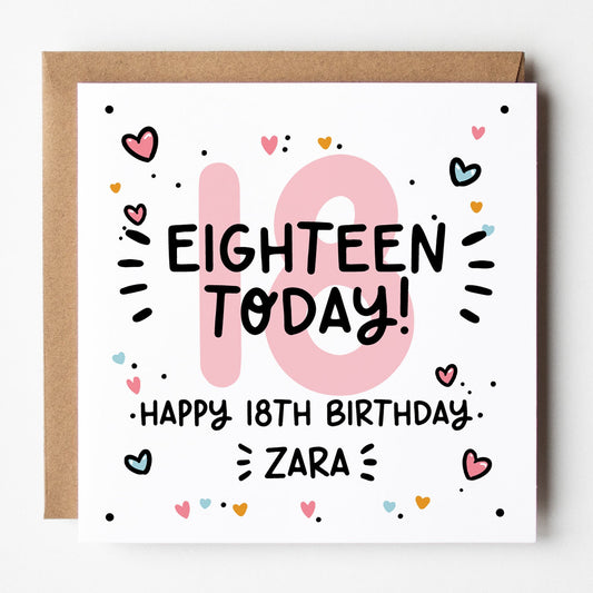 18th birthday card for her, pink