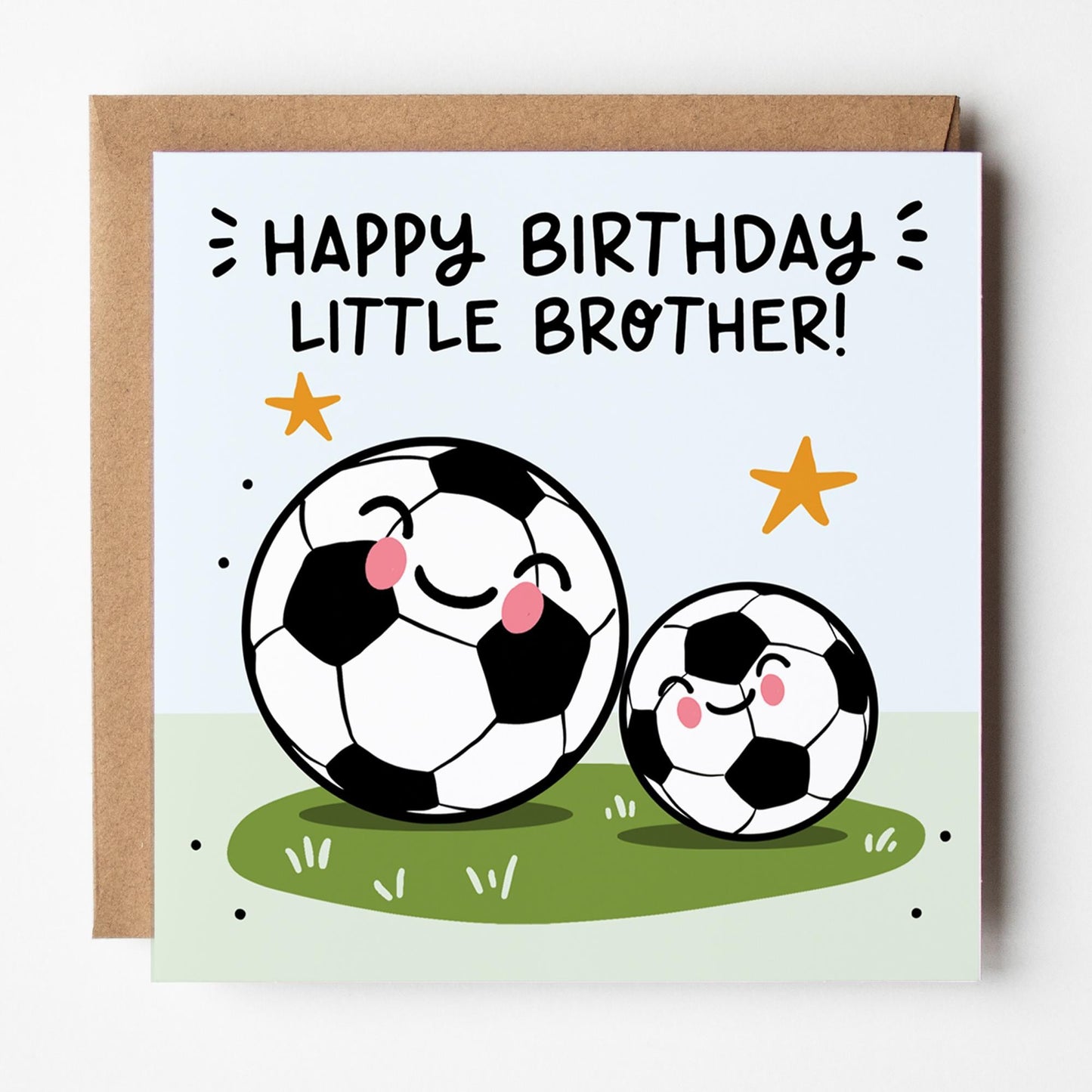 Little Brother Birthday Card: Footballs, with Kraft envelope