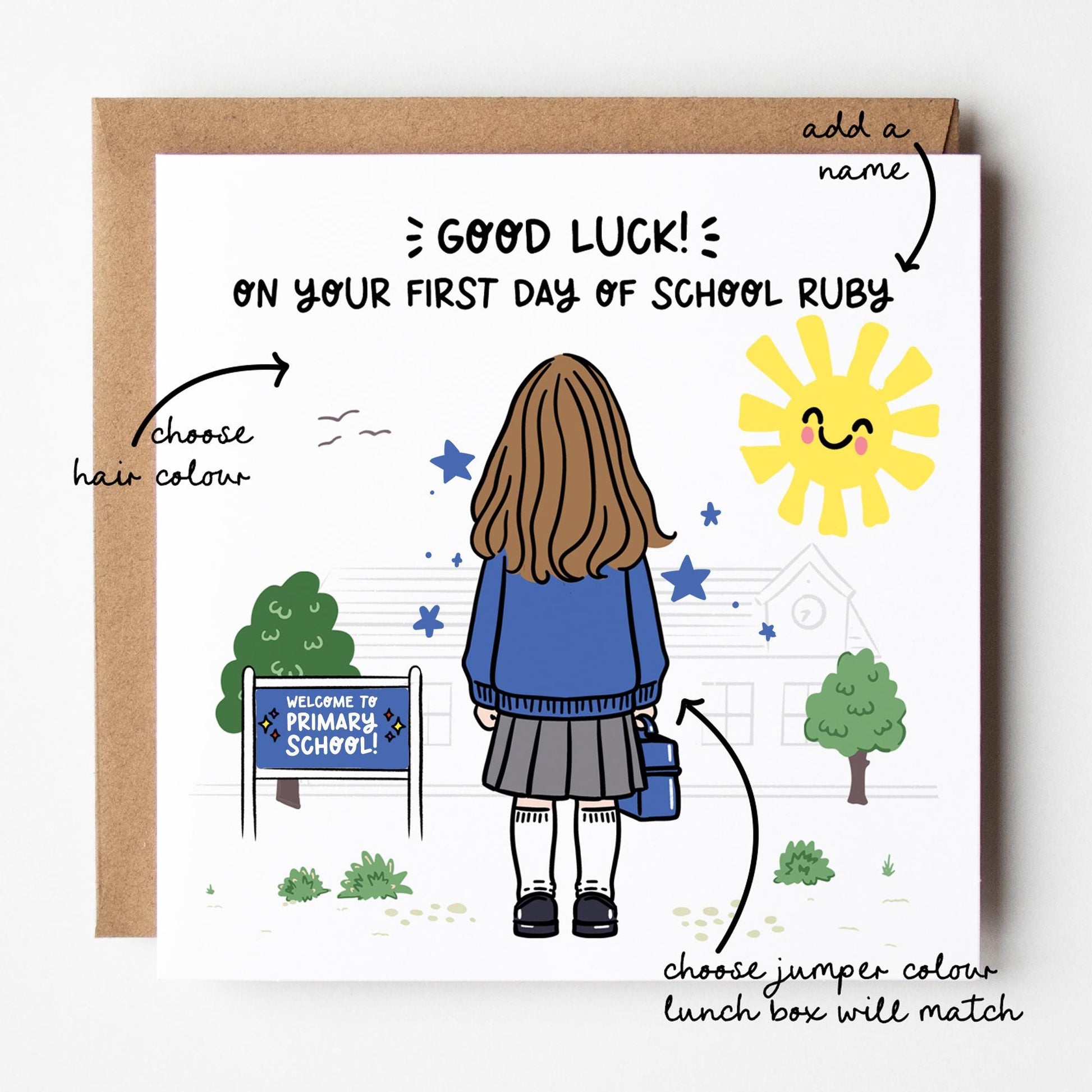 Girls First Day of School Card • Custom Primary School Starter Card for Girls • Good Luck Starting School Card • Starting Big School Card