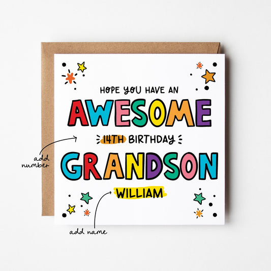 Awesome Grandson Birthday Card • Birthday Number Card for Grandson • Birthday Card For Grandson • Birthday Card •