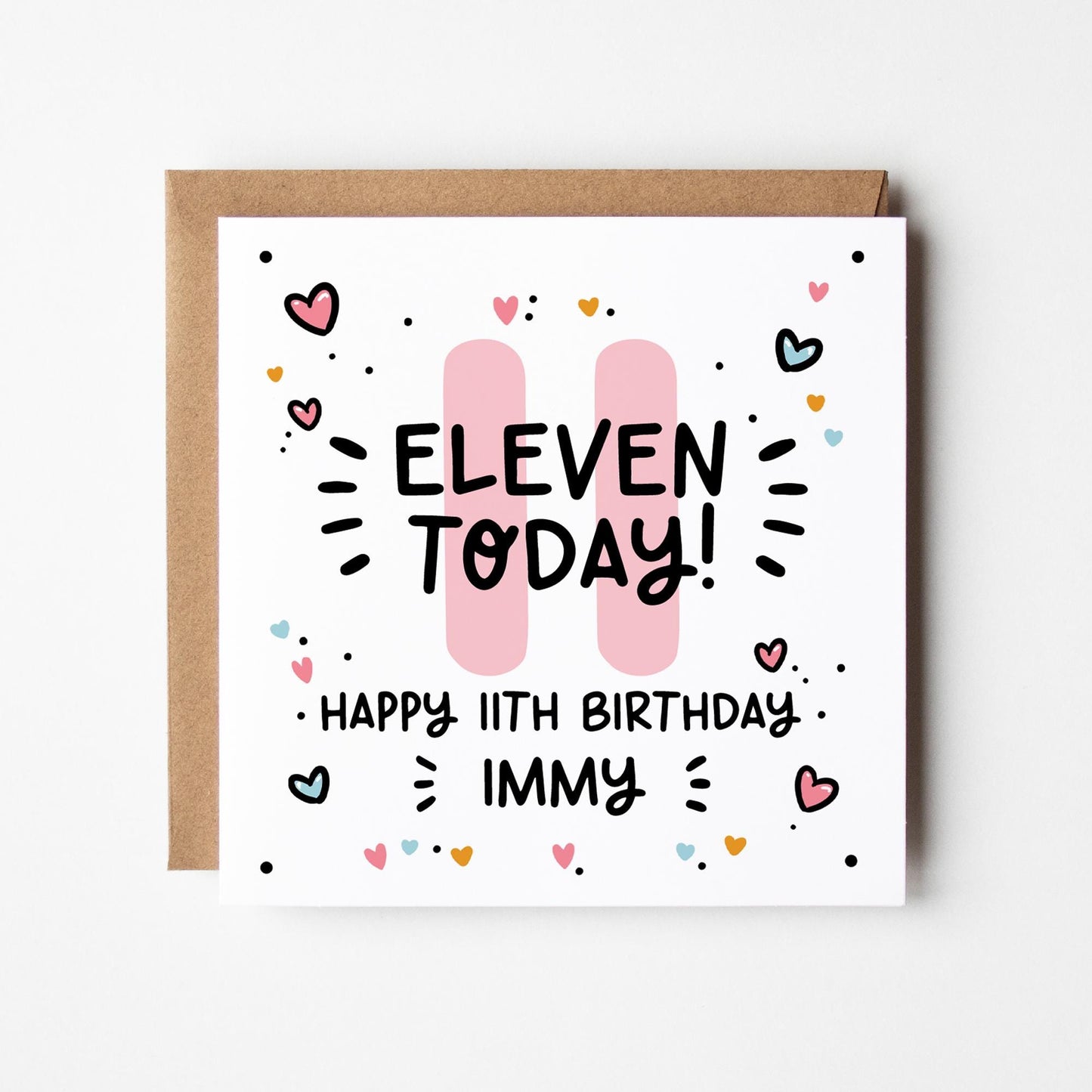 Personalised 11th, Birthday Card • Birthday Number Card • Girl's Birthday Card •