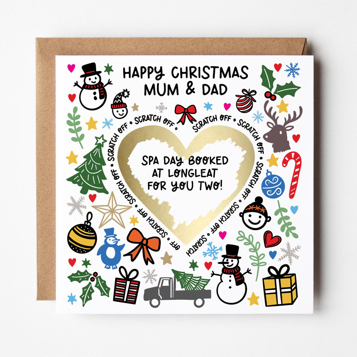 Christmas Scratch and Reveal Card: Personalised message under gold scratch heart