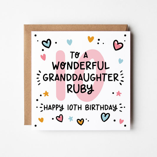 Granddaughter 10th Birthday Card • Personalised 10th Birthday Card For Granddaughter • 10 Granddaughter Birthday • Granddaughters Birthday