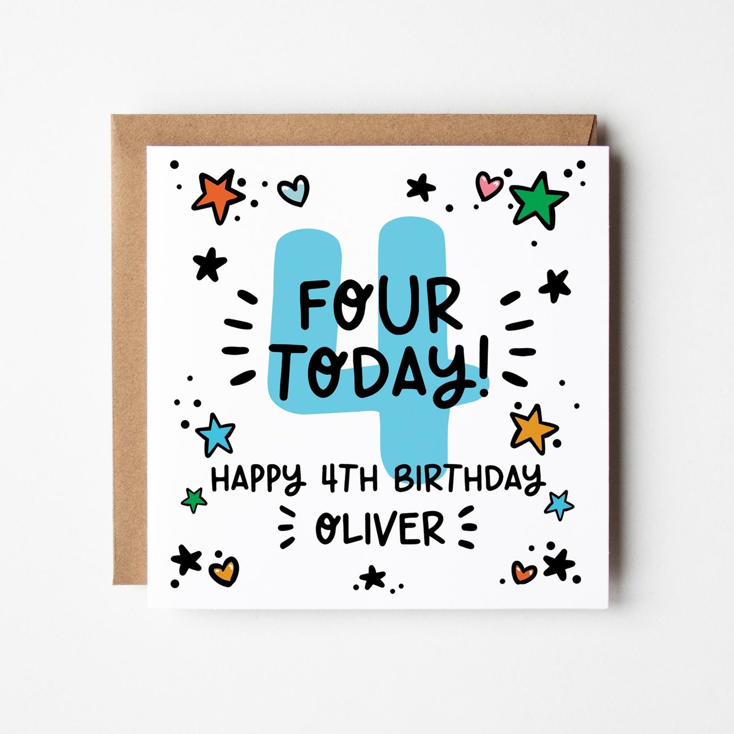 Personalised 1st-9th Birthday Card: Boys, Girls, Blue Number Card, Kraft Envelope