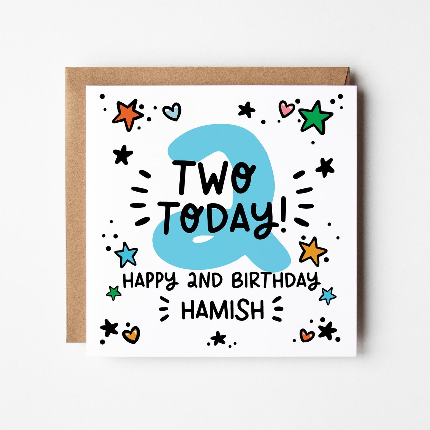 Personalised 1st-9th Birthday Card: Boys, Girls, Blue Number Card, Kraft Envelope
