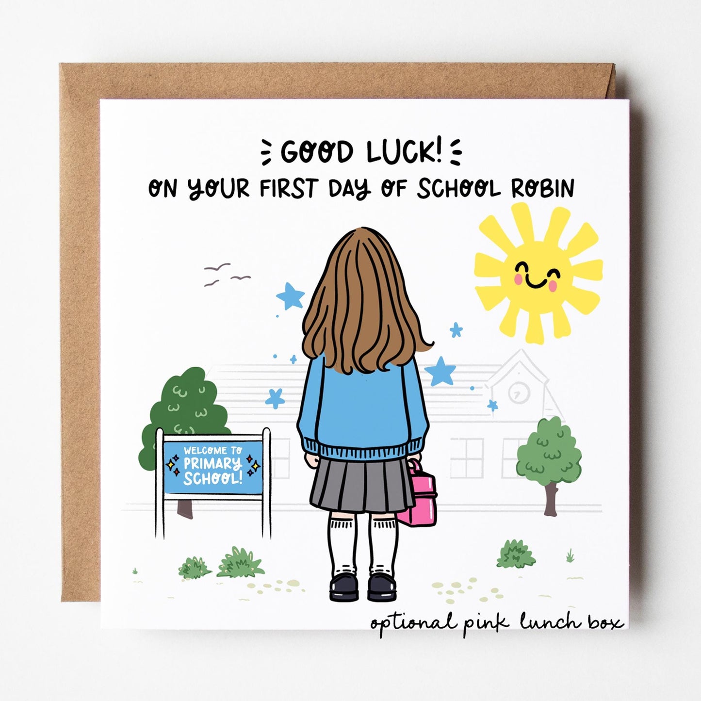 Girls First Day of School Card • Custom Primary School Starter Card for Girls • Good Luck Starting School Card • Starting Big School Card