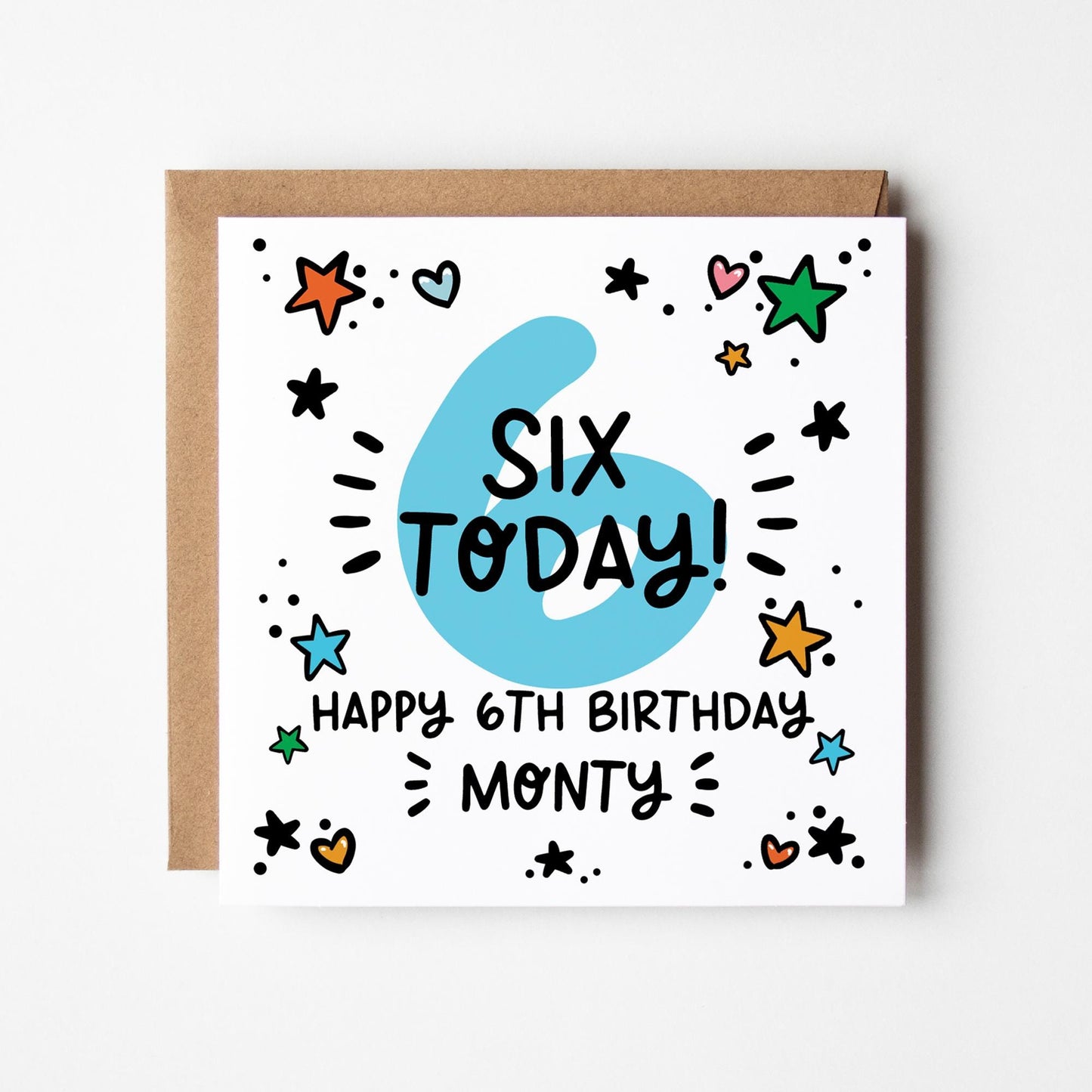 Personalised 1st-9th Birthday Card: Boys, Girls, Blue Number Card, Kraft Envelope