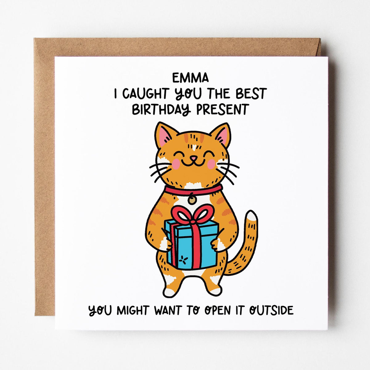 Birthday Card From The Cat: For Cat Lover, Personalised, with Kraft Envelope