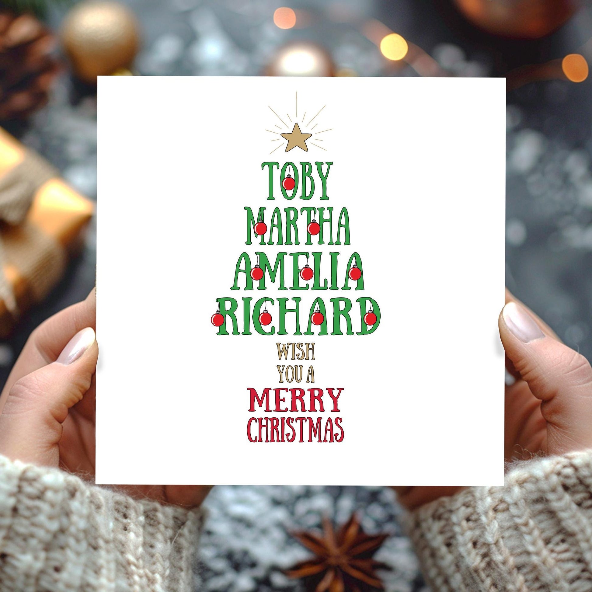 Christmas Name Tree Christmas Cards: Personalised Christmas Cards, Christmas Tree Christmas Cards, Multipack Christmas Cards