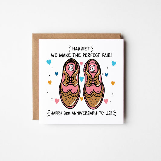 Wife 3rd Anniversary Card • Personalised Happy 3rd Anniversary Wife Card • 3rd Anniversary Card For Her • Leather Anniversary