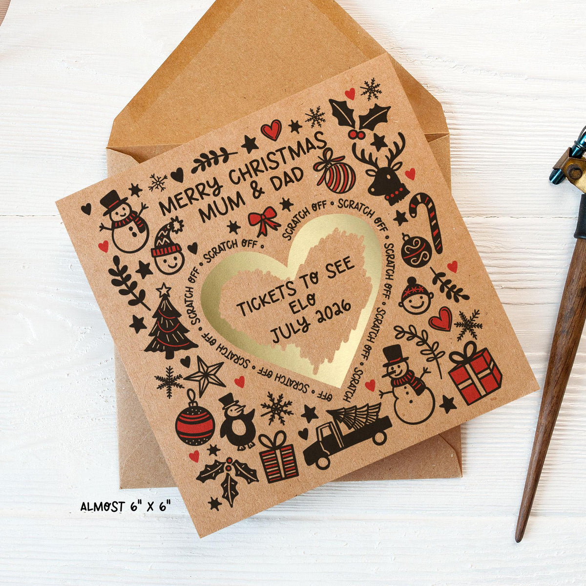 Christmas Scratch and Reveal Card: Personalised message under gold scratch heart