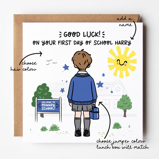 Boy First Day of School Card • Custom Primary School Starter Card for Boys • Good Luck Starting School Card • Starting Big School Card