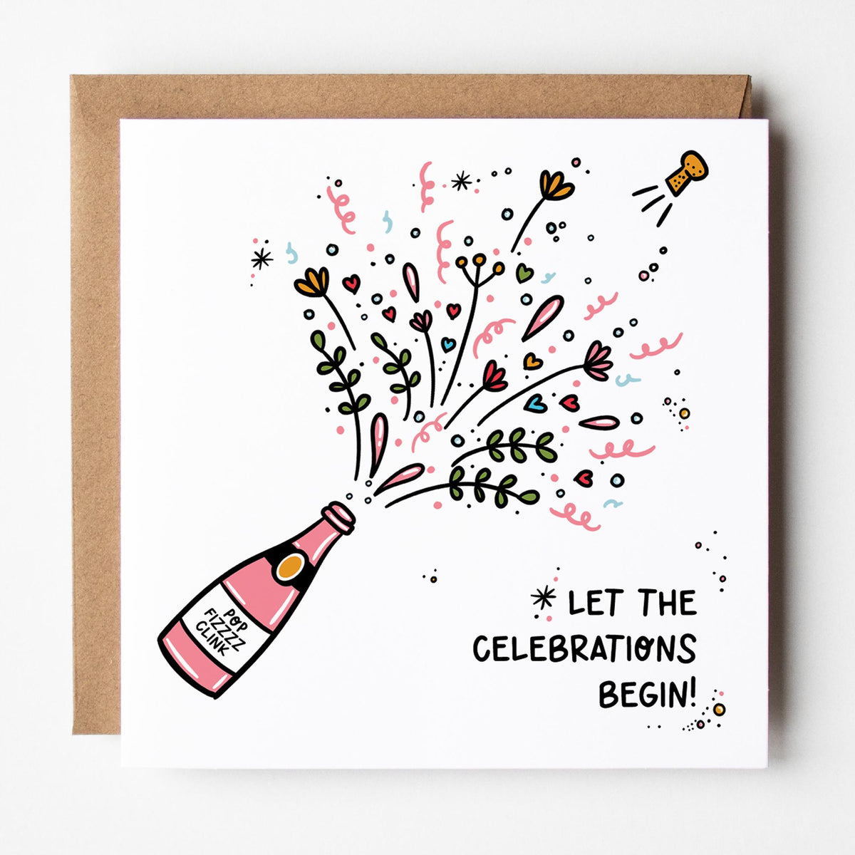 Celebration Card • Engagement Card • Wedding Card • Congratulations Card • Pink Prosecco