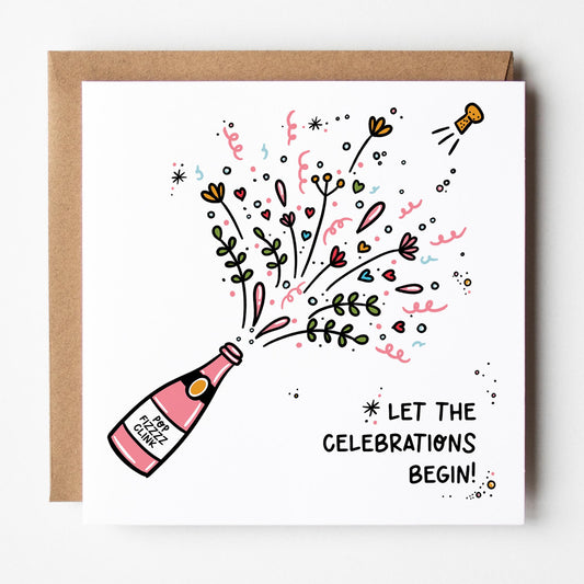 Celebration Card • Engagement Card • Wedding Card • Congratulations Card • Pink Prosecco