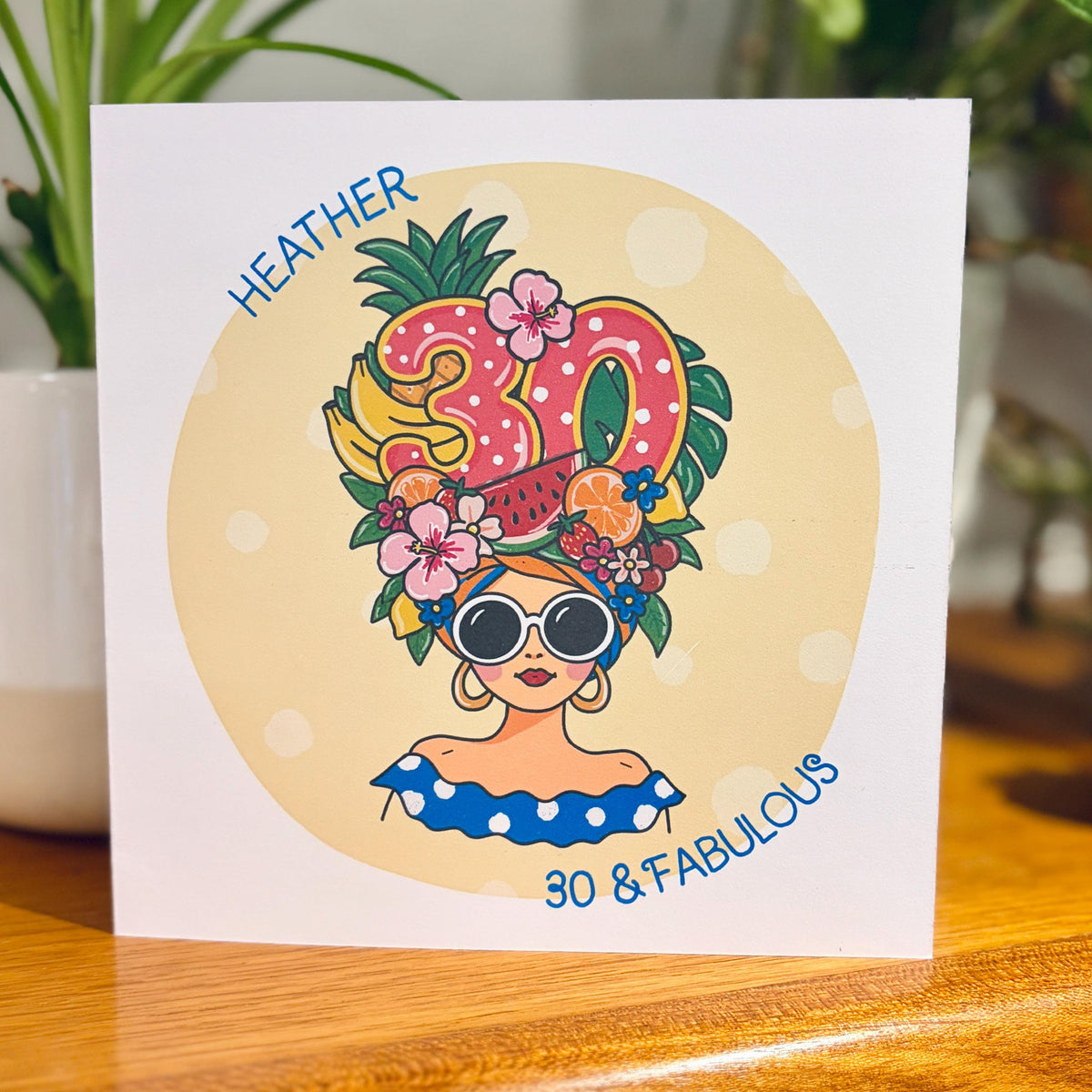 Tutti-Frutti 30th Birthday Card for Her: Personalised, with Kraft envelope