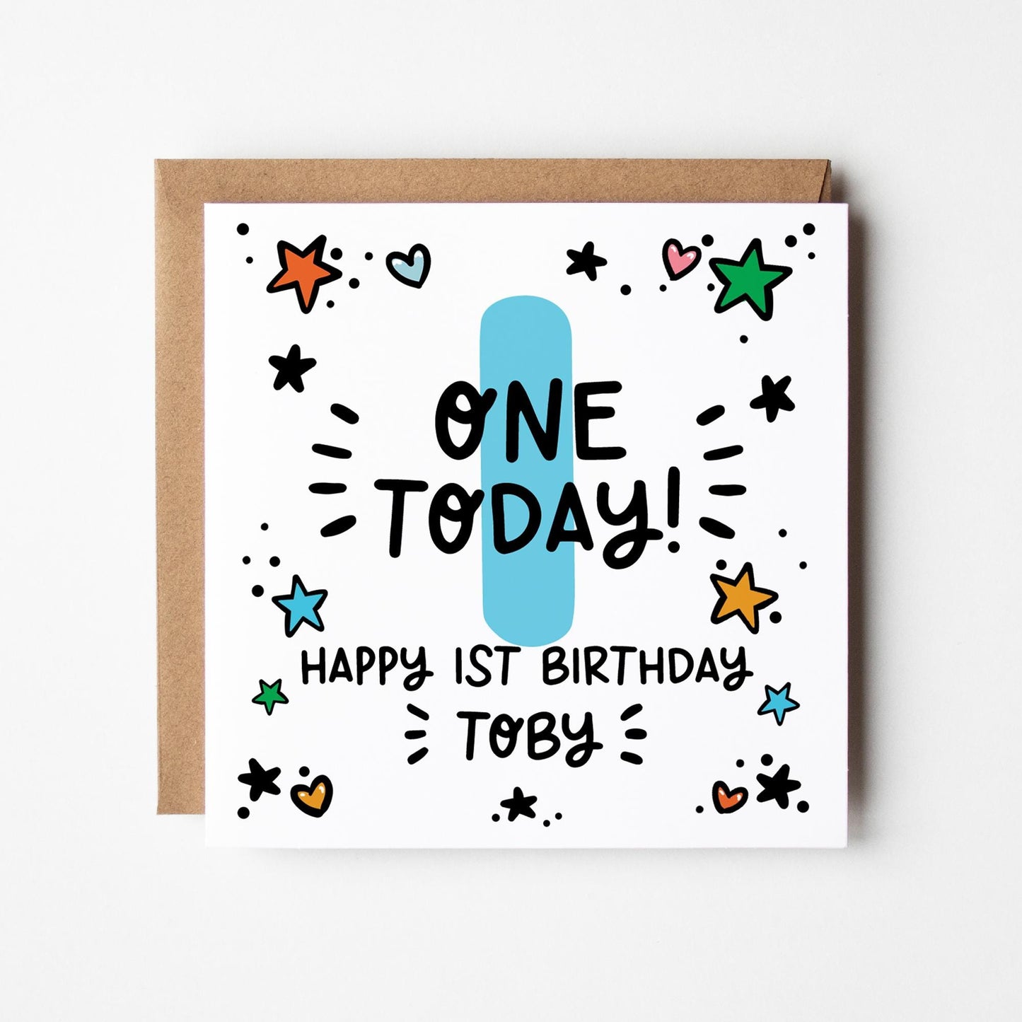 Personalised 1st-9th Birthday Card: Boys, Girls, Blue Number Card, Kraft Envelope