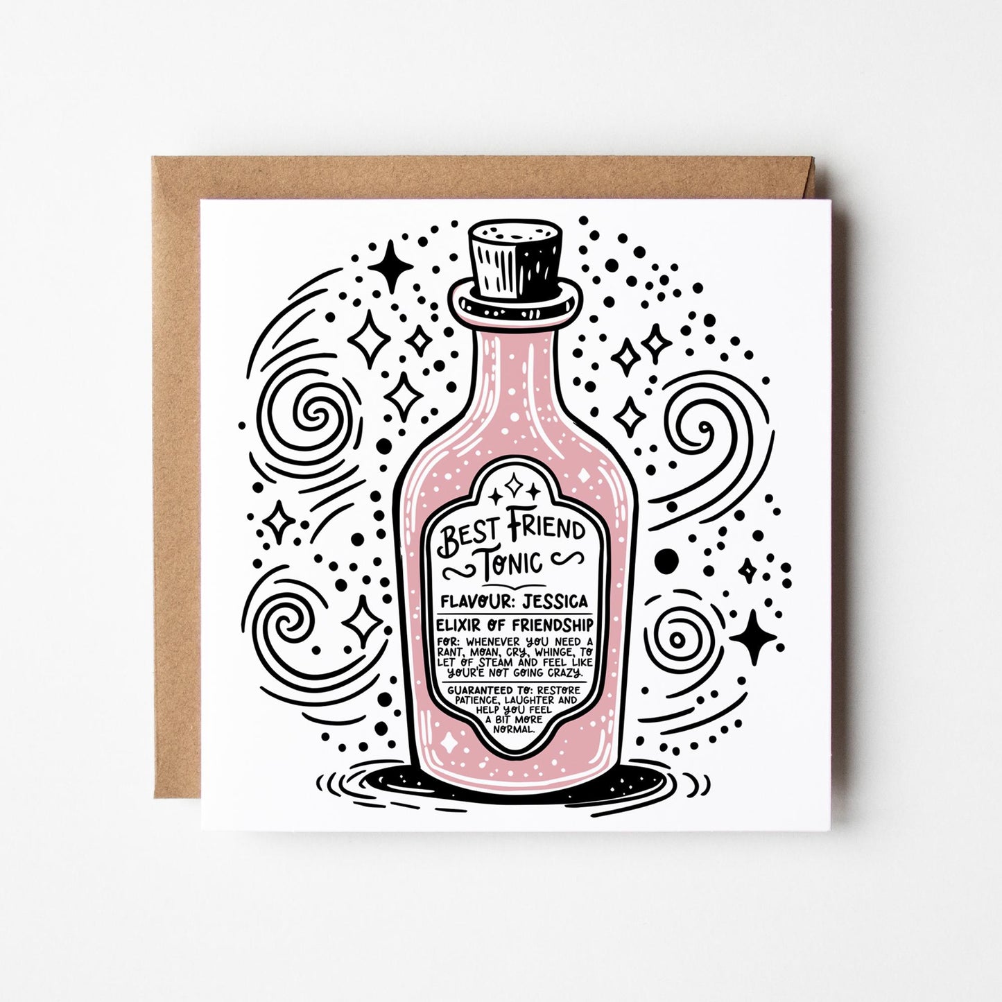 Best Friend Card, Birthday and Thank You Greeting With Kraft Envelope