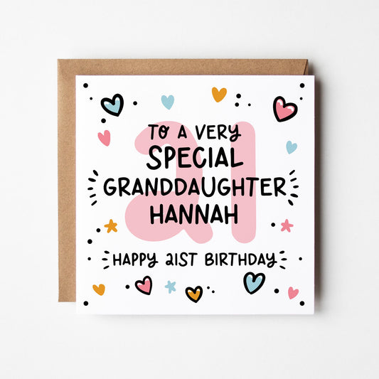 Granddaughter 21st Birthday Card • Personalised 21st Birthday Card For Granddaughter • Granddaughter Birthday Card • Granddaughter 21