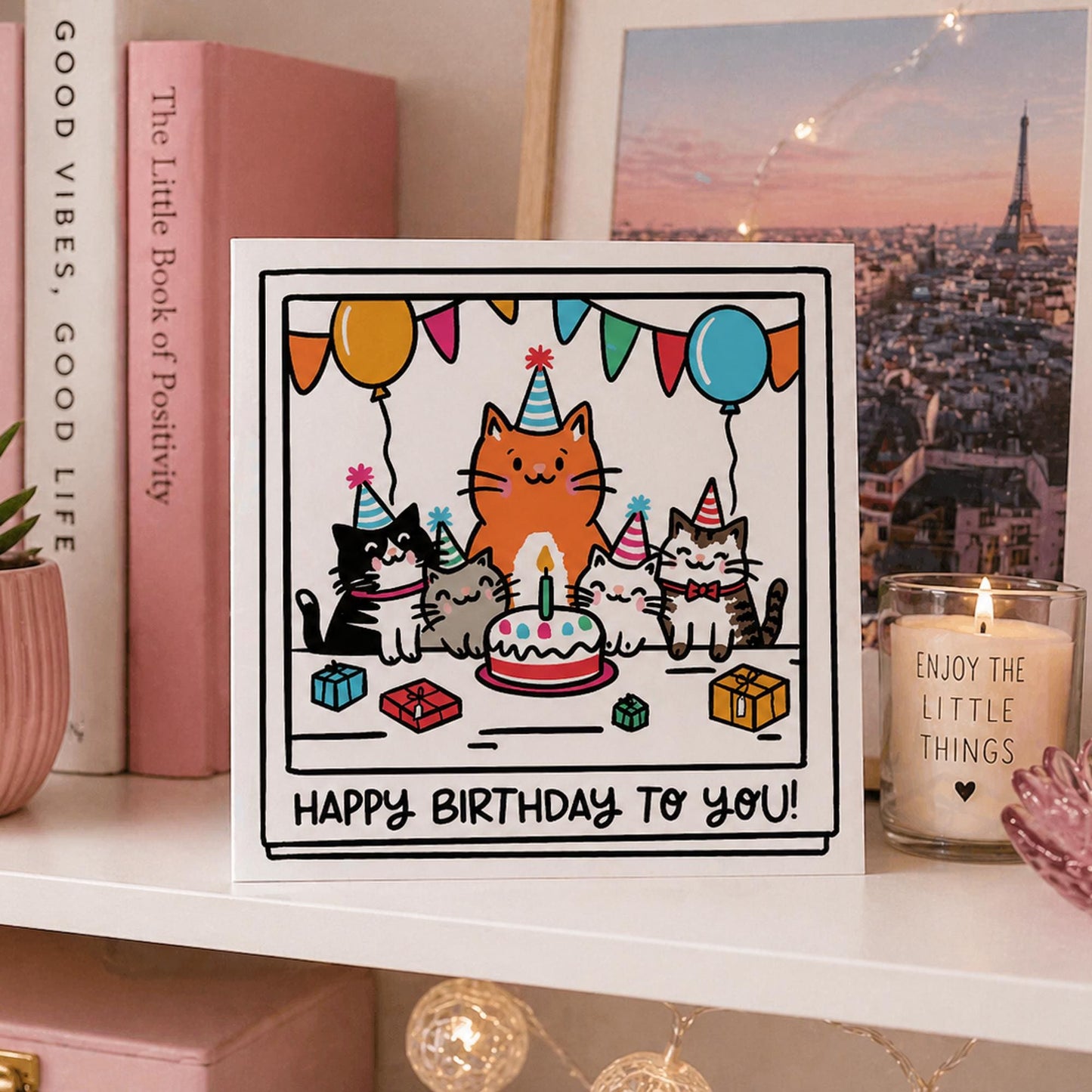 Party Animals Cat Birthday Card: For Cat Lover, with Kraft Envelope