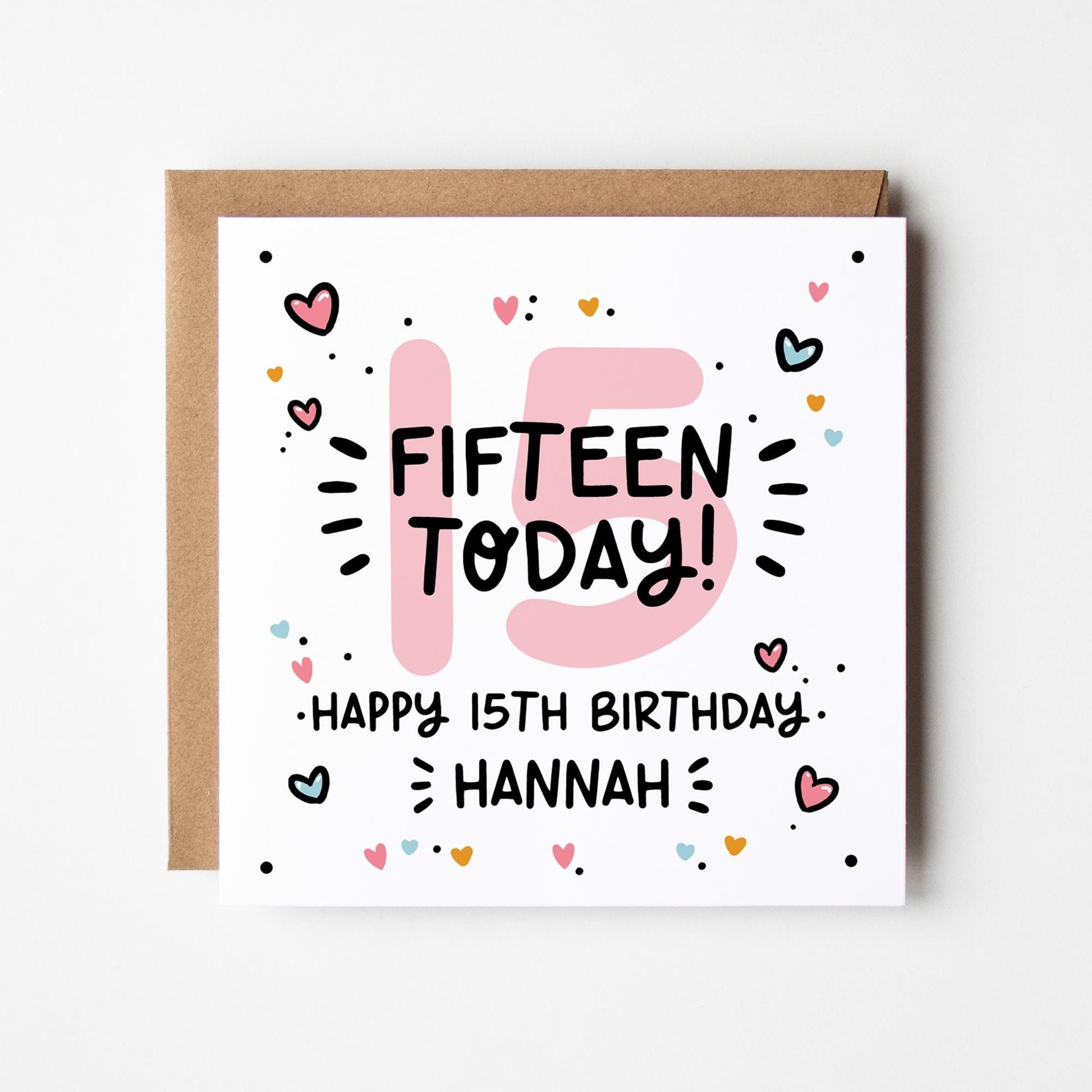 Personalised 15th Birthday Card for Girls • Birthday Number Card • Girl's Birthday Card