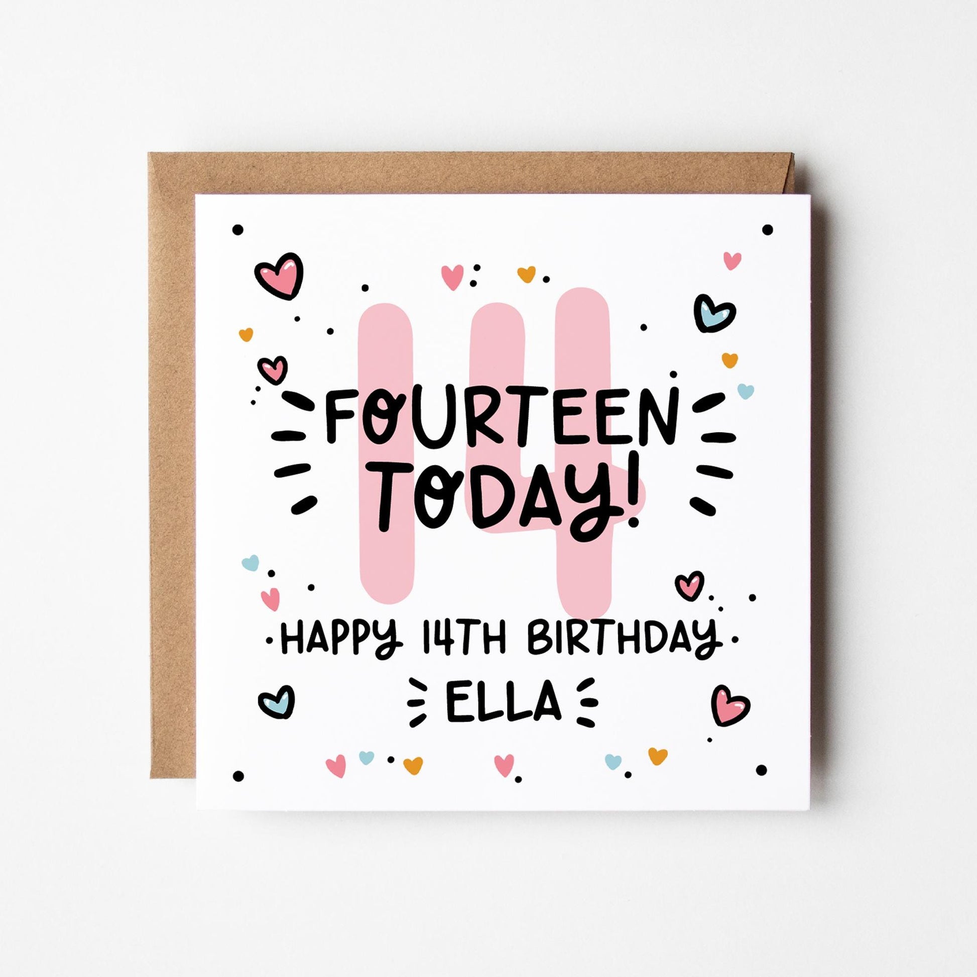 Personalised 14th, Birthday Card • Birthday Number Card • Girl's Birthday Card •