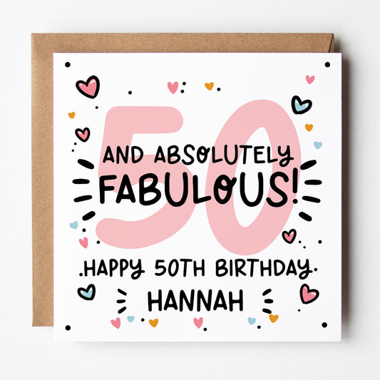 Fabulous 50th Birthday Card for Her • Personalised 50th Birthday Card • Fabulous at 50 Card
