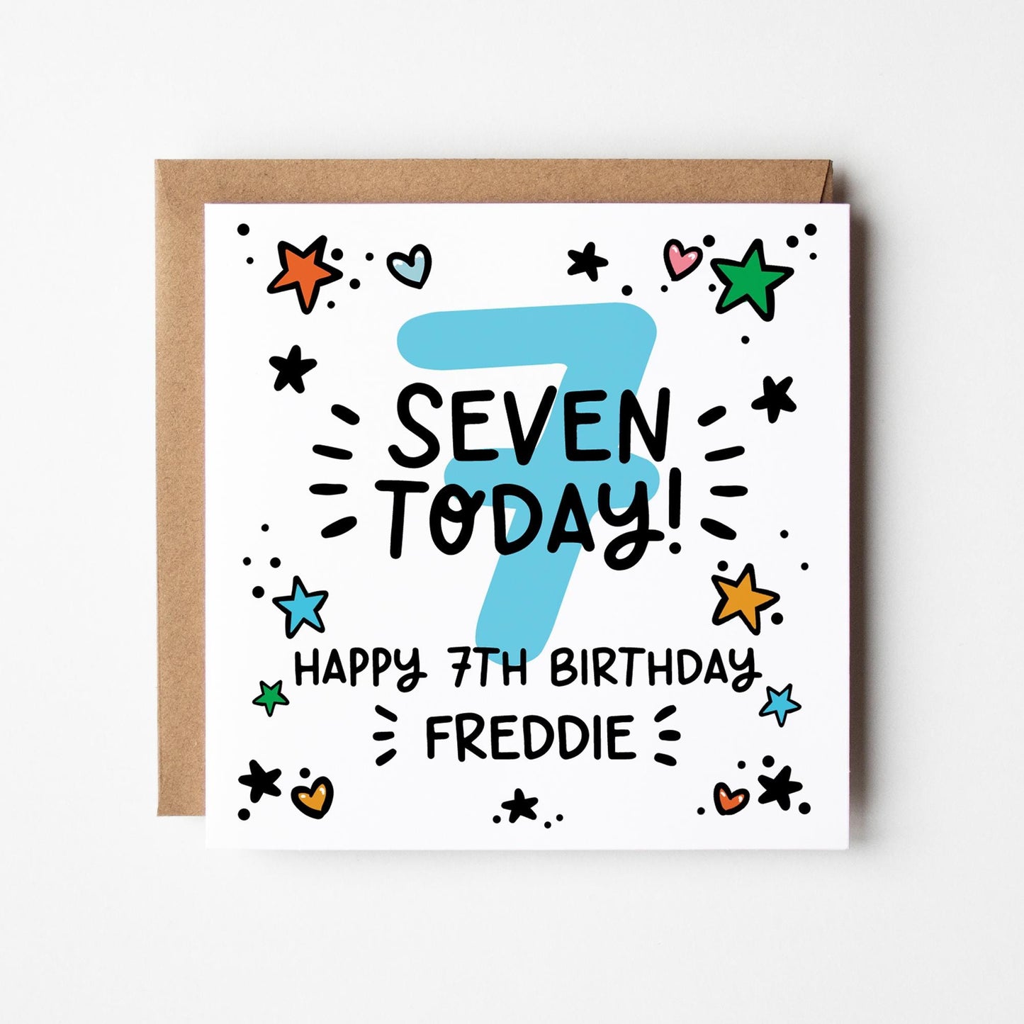 Personalised 1st-9th Birthday Card: Boys, Girls, Blue Number Card, Kraft Envelope