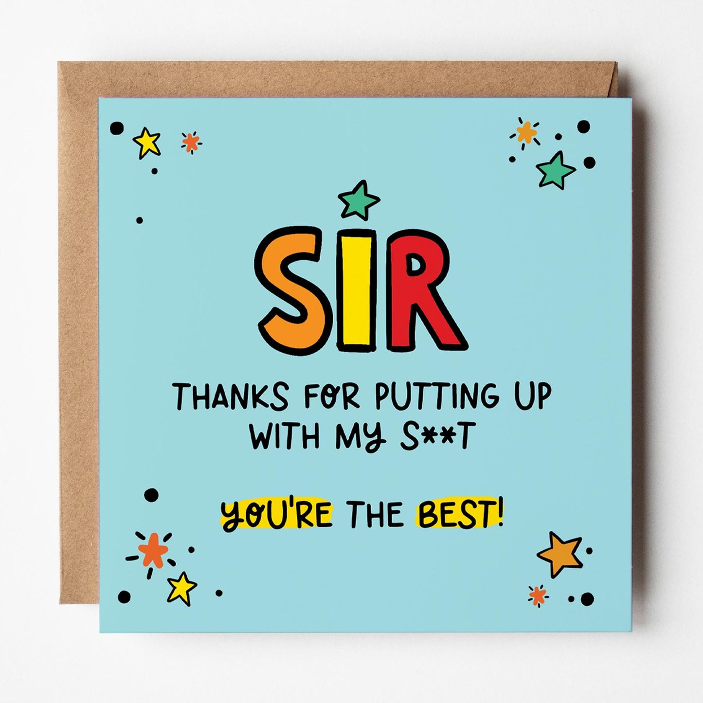 Funny Thank You Teacher Card: for Sir, Cheeky Card with Kraft envelope