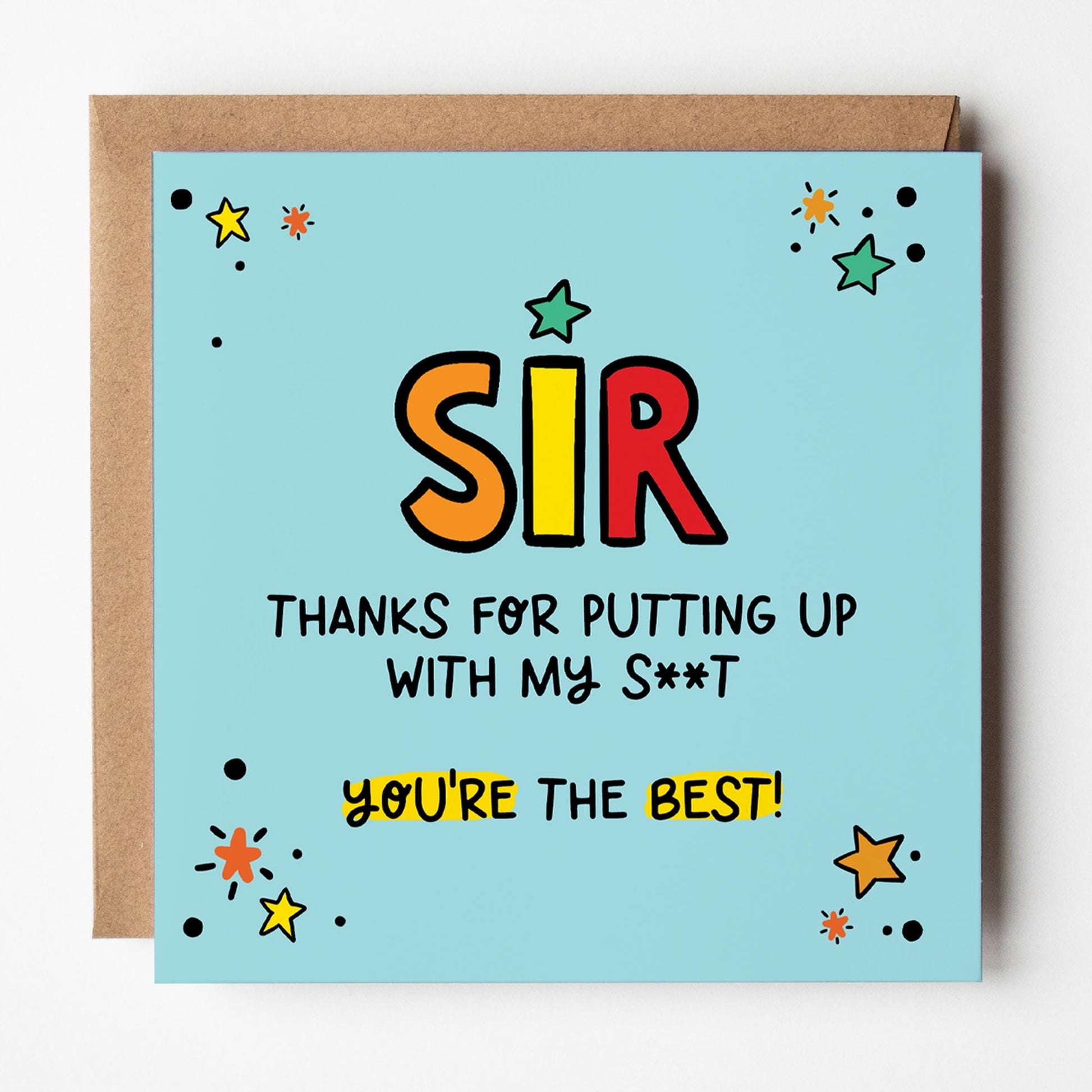 Funny Thank You Teacher Card: for Sir, Cheeky Card with Kraft envelope