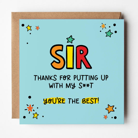 Funny Thank You Teacher Card: for Sir, Cheeky Card with Kraft envelope
