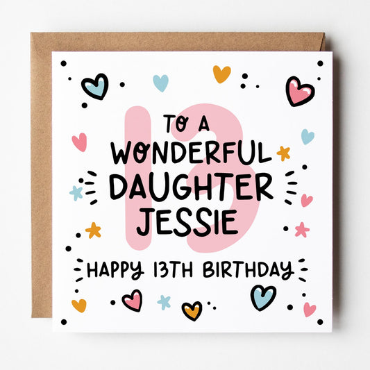 Daughter 13th Birthday Card • Personalised 13th Birthday Card For Daughter • 13 Today Daughter Birthday Card • Daughter