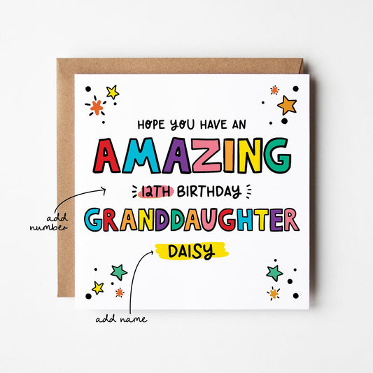 Amazing Granddaughter Birthday Card • Birthday Number Card for Granddaughter • Birthday Card For Granddaughter • Birthday Card •