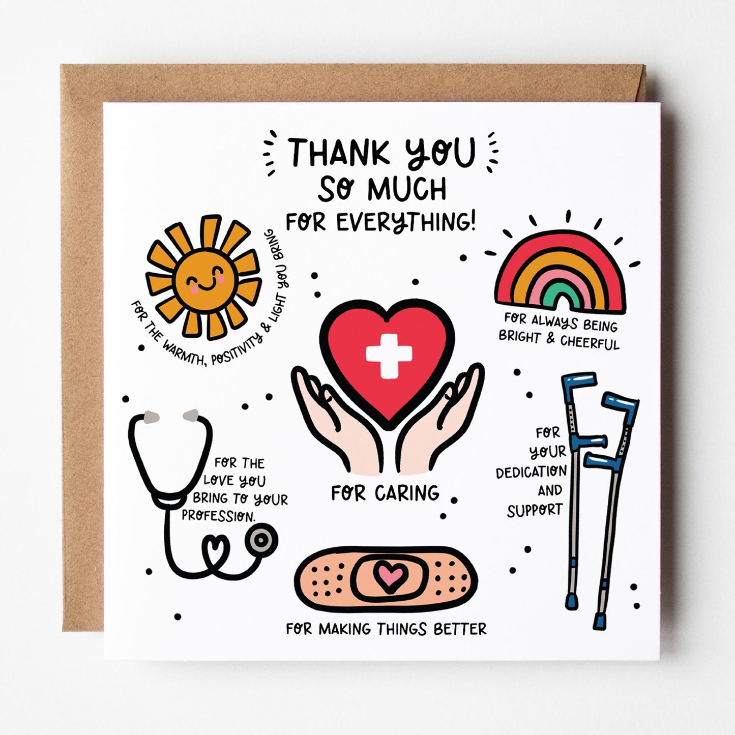 Thank You Card for Hospital Staff: Doctors, Nurses with Kraft envelope